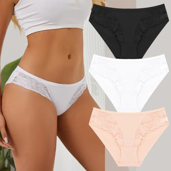 FINETOO 3Pcs/set Women Cotton Panties Sexy Low Waist Underpants Female Fashion Patchwork Lace Briefs Floral Soild Lingerie S-XL 20