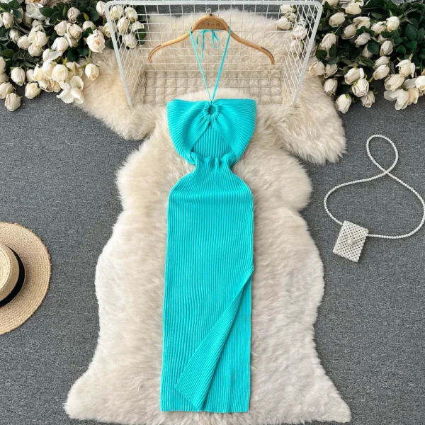 YuooMuoo Chic Fashion Sexy Package Hips Split Knitted Summer Dress Women Slim Elastic Bodycon Party Dress Streetwear Outfits 15