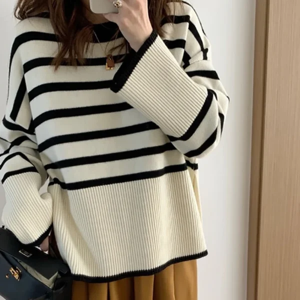 HELIAR Women Striped Loose Warm Sweater O-Neck Long Sleeve Knitted Pullovers Casual Sweater For Women 2024 Autumn Top 7