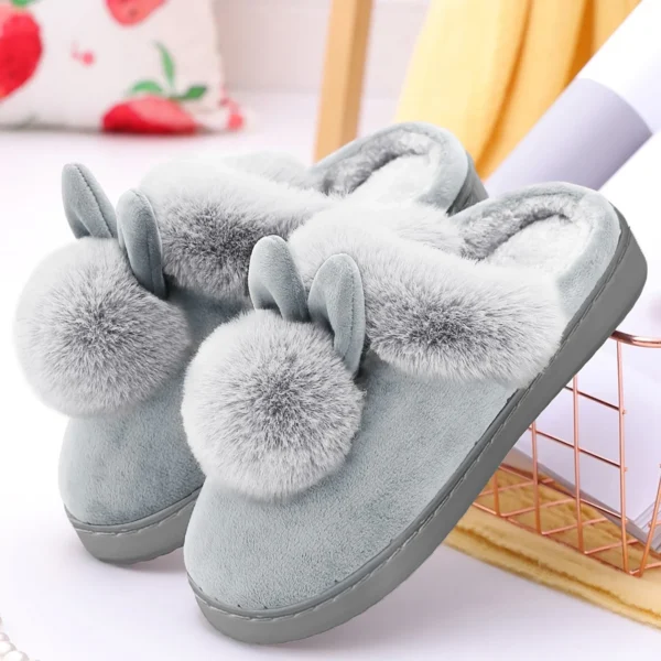 Winter Warm Home Fur Slippers Womens Indoor Home Rabbit Shoe Furry Ears Footwear Indoor Bedroom Flat Heels Fluffy Slippers Shoes 2