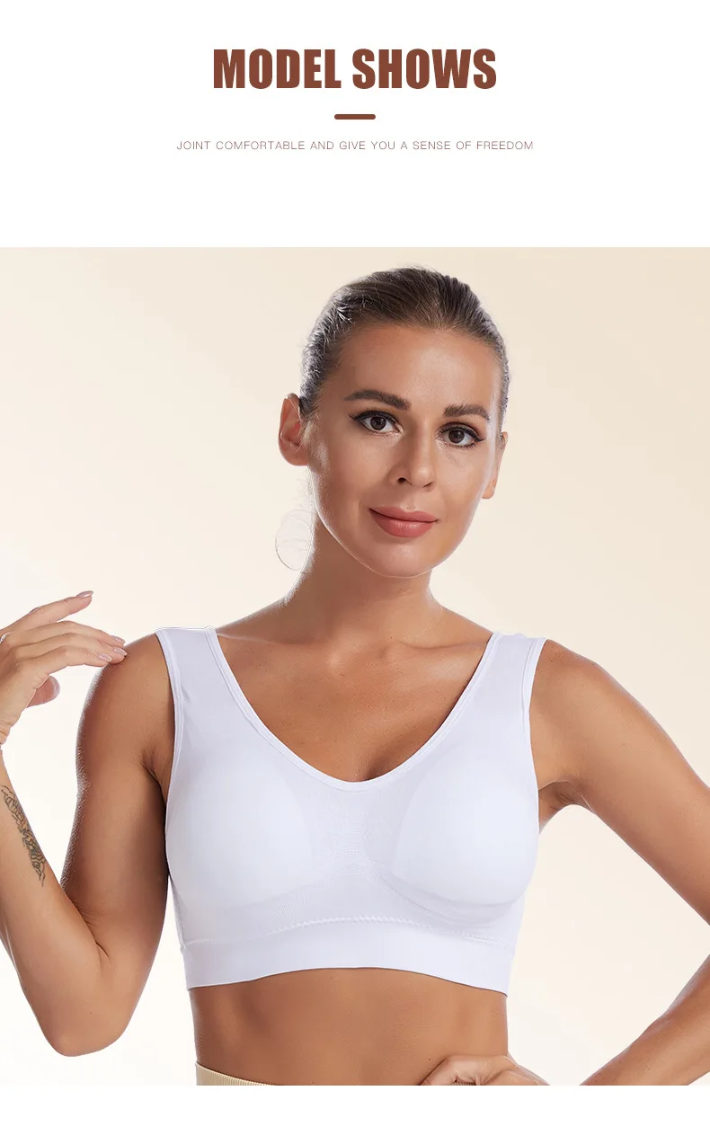 Plus size wireless sports bra with wide straps, full coverage, and breathable fabric, designed for high-impact support in workouts and everyday wear.