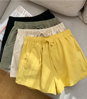 Casual Linen Shorts Women Gym Workout Shorts Cotton Short Pants High Waisted Black Ladies Short Femme Women Shorts Sport Femme 1