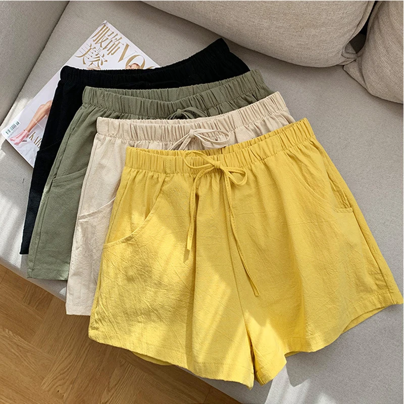 Casual Linen Shorts Women Gym Workout Shorts Cotton Short Pants High Waisted Black Ladies Short Femme Women Shorts Sport Femme 1