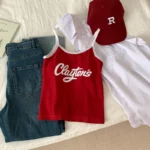 HELIAR Women Y2K Crop Tops Letter Printing Slim Crop Top Female Patchwork Sexy Sleeveless Soft Tank Top Summer Sweet Tops 1