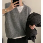 HELIAR Women V-Neck Knit Office Sweater Vest Loose Casual Pullovers Vest Bottoming Solid Sweater Vest For Women 2024 Fall Winter 1