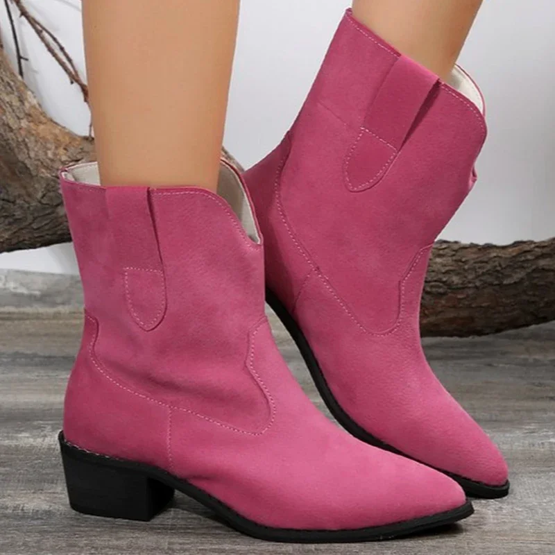 Suede Ankle Chelsea Boots 2024 New Casual Pointed Toe Fashion Mid Heels Women Shoes Winter Designer Walking Gladiator Punk Botas 1
