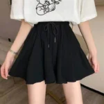 MEXZT 5Xl Summer Shorts Skirts Women Elastic High Waist Casual Wide Leg Shorts Korean A Line Loose Mini Skirt Black Short Pants 1