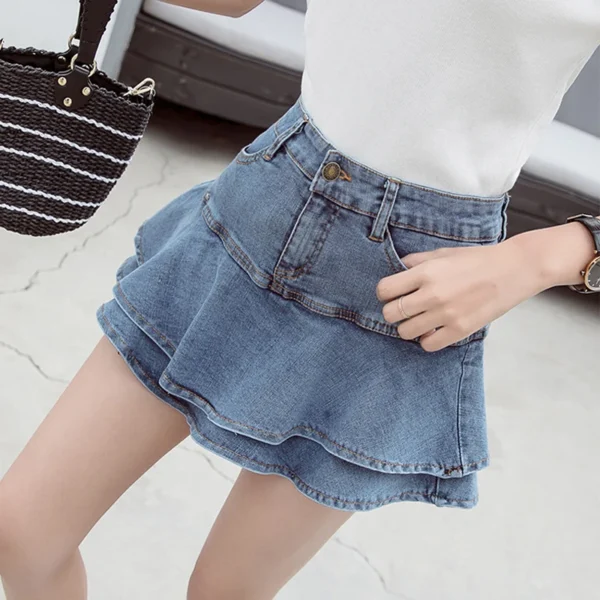 Fashion Ruffles Denim Skirts Summer Women High Waist Lined Jean Mini Skirts Casual Solid Korean Girls Skirts 7