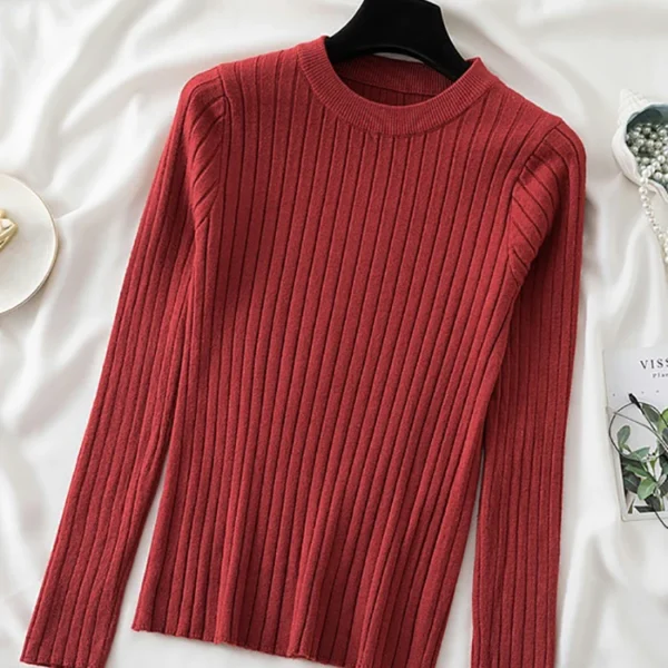 knit soft jumper tops 2024 New Autumn Winter Tops O-Neck Pullovers Sweaters shirt long sleeve Korean Slim-fit tight sweater 9