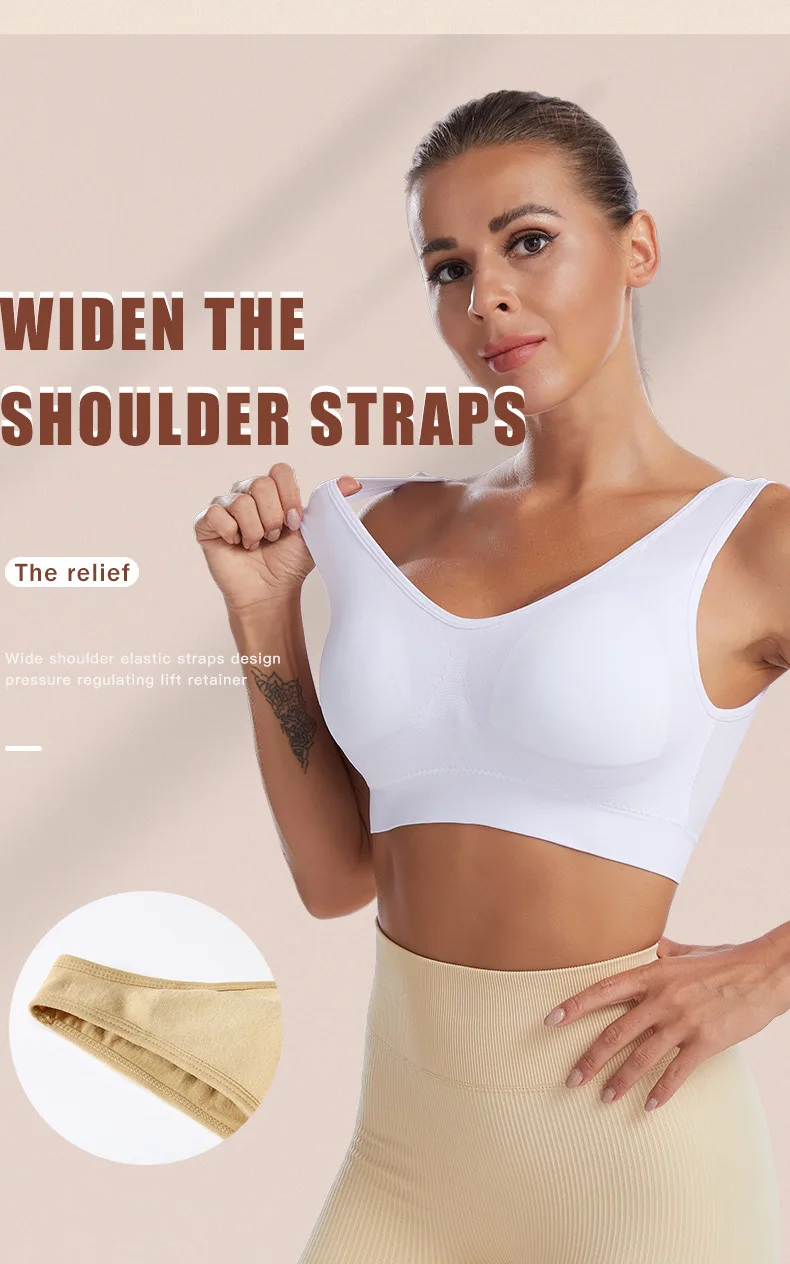 Plus size wireless sports bra with wide straps, full coverage, and breathable fabric, designed for high-impact support in workouts and everyday wear.