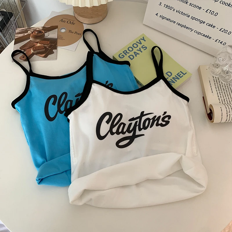 Y2K letter print crop top for women featuring slim fit, sleeveless design, patchwork detail, soft fabric; ideal for summer streetwear and casual wear