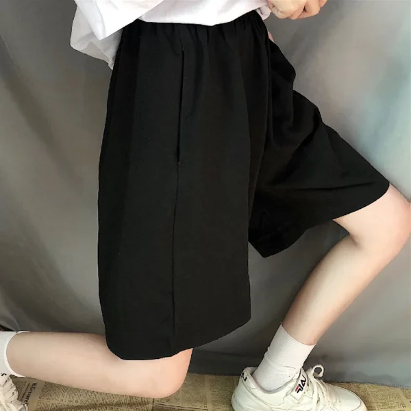 Summer Gray Shorts Women Fashion Ladies Elastic Waists Short Pants High waist Streetwear Wide-leg Oversize Simple Unisex Short 1