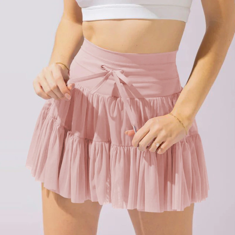 Solid Casual Short Skirt For Women 2024 Summer Fashion Y2K Women's High Waist Mesh Pleated Mini Skirt Female Street Shorts Skirt 1