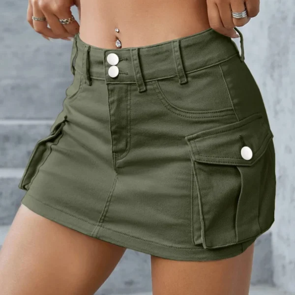 Solid Casual Short Skirts For Women 2024 Summer Fashion Women's Low Waist Wrap Hip Mini Skirt Female Street Cargo Pocket Skirt 10