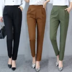 Elegant Ladies Suits Pants Korean Fashion Casual Slim Pocket Pants Office Work Pants With Pocket Black Beige Baggy Pant 1