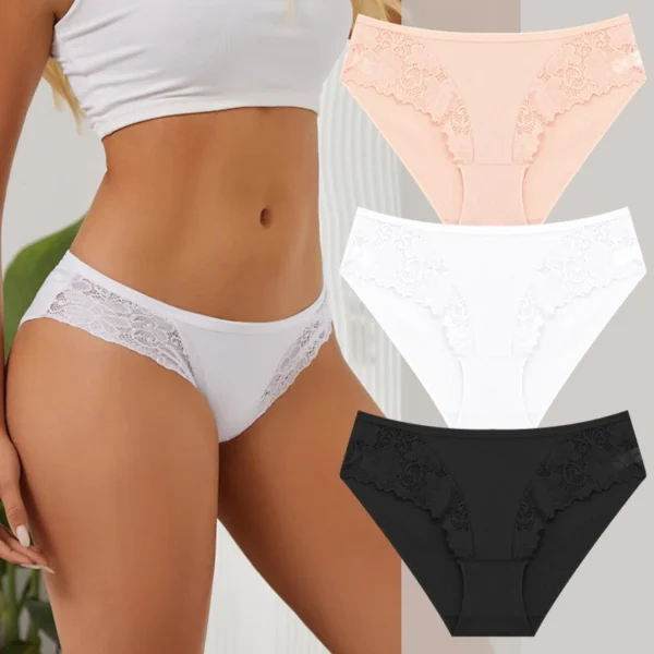 FINETOO 3Pcs/set Women Cotton Panties Sexy Low Waist Underpants Female Fashion Patchwork Lace Briefs Floral Soild Lingerie S-XL 10