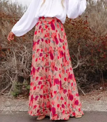 Elegant Floral Print Long Skirts For Women 2024 Summer Casual Women's Chiffon Loose Maxi Skirt Female Vacation A-Line Skirt 1