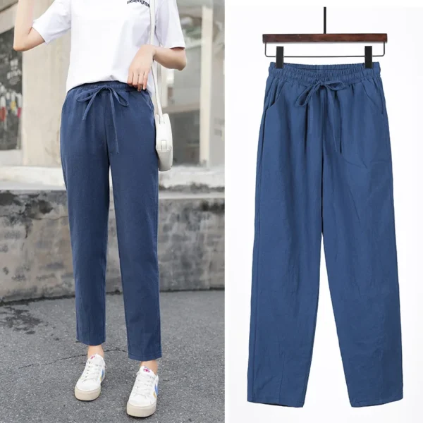 Womens Spring Summer Pants Cotton Linen Solid Elastic waist Candy Colors Harem Trousers Casual Female Pants 9