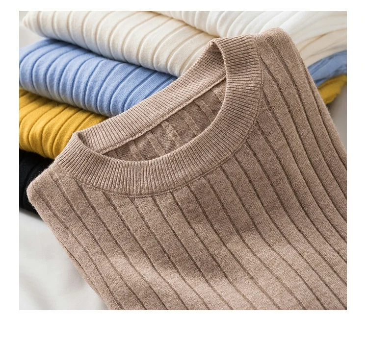 Women’s slim-fit knit sweater in solid color with long sleeves and O-neck, featuring Korean-style design—ideal for autumn and winter casual wear