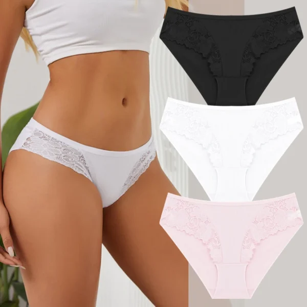 FINETOO 3Pcs/set Women Cotton Panties Sexy Low Waist Underpants Female Fashion Patchwork Lace Briefs Floral Soild Lingerie S-XL 17