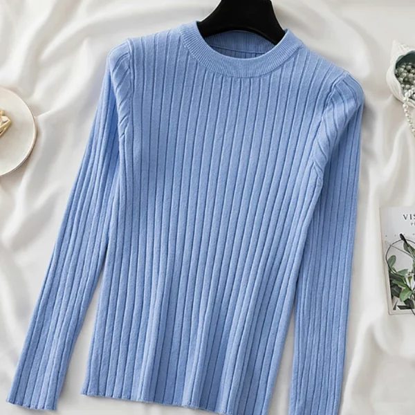 knit soft jumper tops 2024 New Autumn Winter Tops O-Neck Pullovers Sweaters shirt long sleeve Korean Slim-fit tight sweater 17