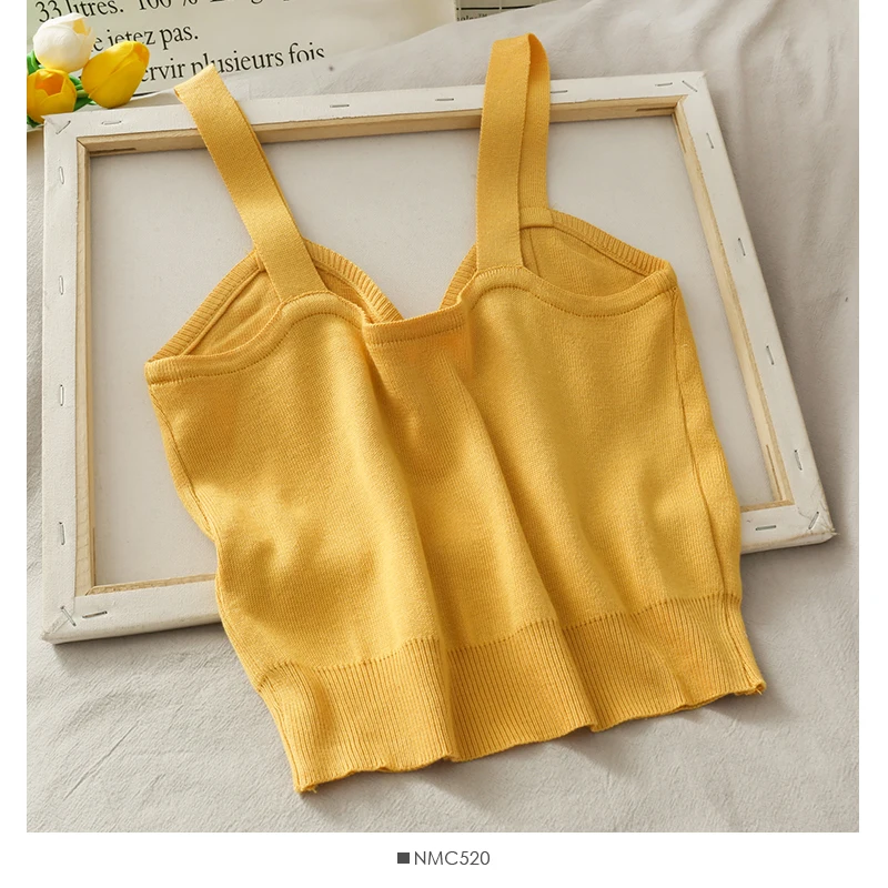 Y2K knitted crop top for women with button-up front, V-neck, sleeveless straps, ribbed texture; trendy summer streetwear for teens and young women
