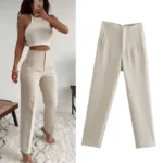 TRAF Fashion Office Wear High waist Pants for Women Formal Pants Office outfits Pencil Trousers Black Pink White Ladies Pants 1