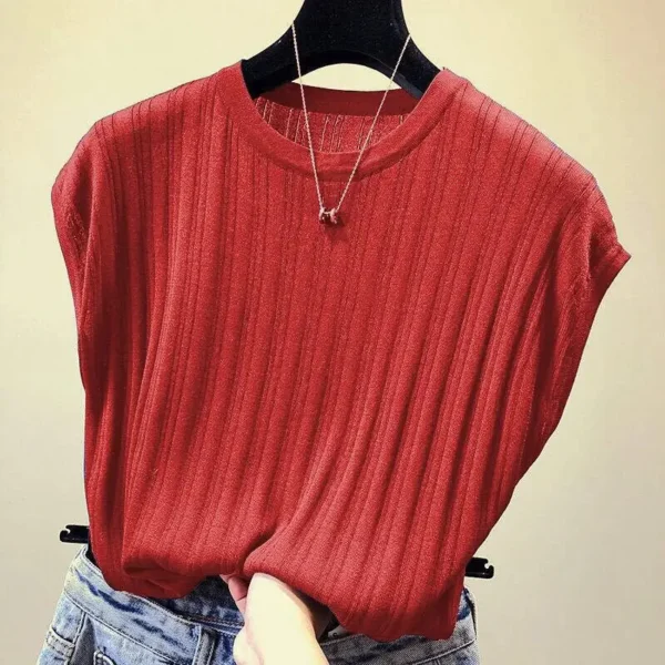 HELIAR Women Knitted Loose T-shirts Solid Short Sleeve Bottoming Shirts O-Neck Casual Tees Tops For Women 2024 Summer 9