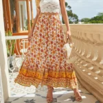 Bohemia Flower Print Long Skirt For Women 2024 Summer Vintgae Beach Women's Loose Maxi Skirts Female Casual Elastic A-Line Skirt 1