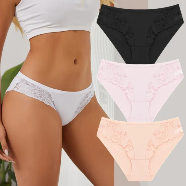 FINETOO 3Pcs/set Women Cotton Panties Sexy Low Waist Underpants Female Fashion Patchwork Lace Briefs Floral Soild Lingerie S-XL 13