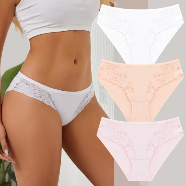 FINETOO 3Pcs/set Women Cotton Panties Sexy Low Waist Underpants Female Fashion Patchwork Lace Briefs Floral Soild Lingerie S-XL 19