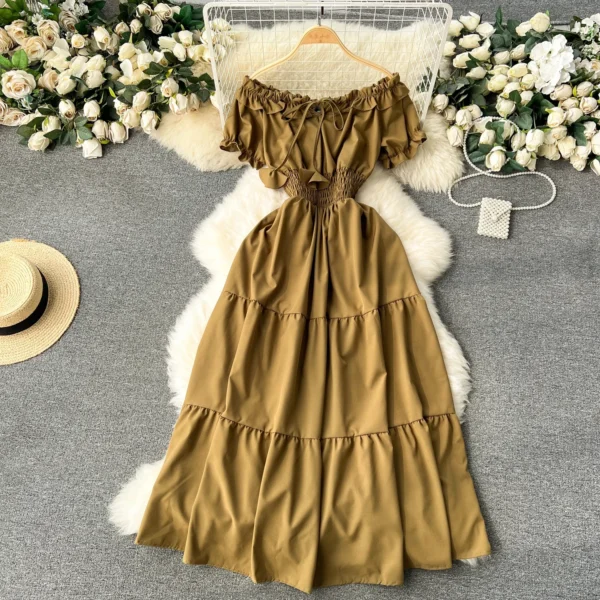 2024 New Summer Vacation Off Shoulders Slim Elastic Waist Long Dress Women Elegant Big Swing Maxi Beach Dress Party Robe Femme 13