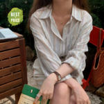 Oversize Long Sleeve Vintage Striped Harajuku Office Ladies Tops