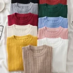 knit soft jumper tops 2024 New Autumn Winter Tops O-Neck Pullovers Sweaters shirt long sleeve Korean Slim-fit tight sweater 1