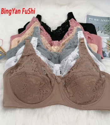 Sexy Lingerie Cotton Lined Push Up Hollow Out Floral Lace Bra Female Gather B C D E Cup Solid Brassiere Plunge Bra 36-42 C17 1