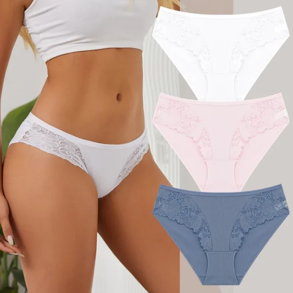 FINETOO 3Pcs/set Women Cotton Panties Sexy Low Waist Underpants Female Fashion Patchwork Lace Briefs Floral Soild Lingerie S-XL 14