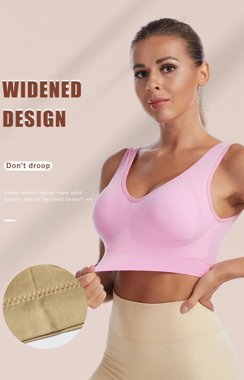Plus size wireless sports bra with wide straps, full coverage, and breathable fabric, designed for high-impact support in workouts and everyday wear.