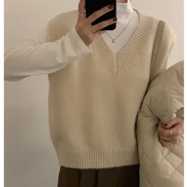 HELIAR Women V-Neck Knit Office Sweater Vest Loose Casual Pullovers Vest Bottoming Solid Sweater Vest For Women 2024 Fall Winter 9