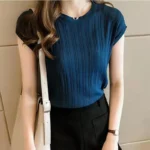 HELIAR Women Knitted Loose T-shirts Solid Short Sleeve Bottoming Shirts O-Neck Casual Tees Tops For Women 2024 Summer 1