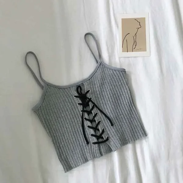 HELIAR Women Bandage Y2K Crop Tops Drawstring Straps Knitting Camisole Cute Tank Crop Tops Solid Sexy Tops For Women Summer 7