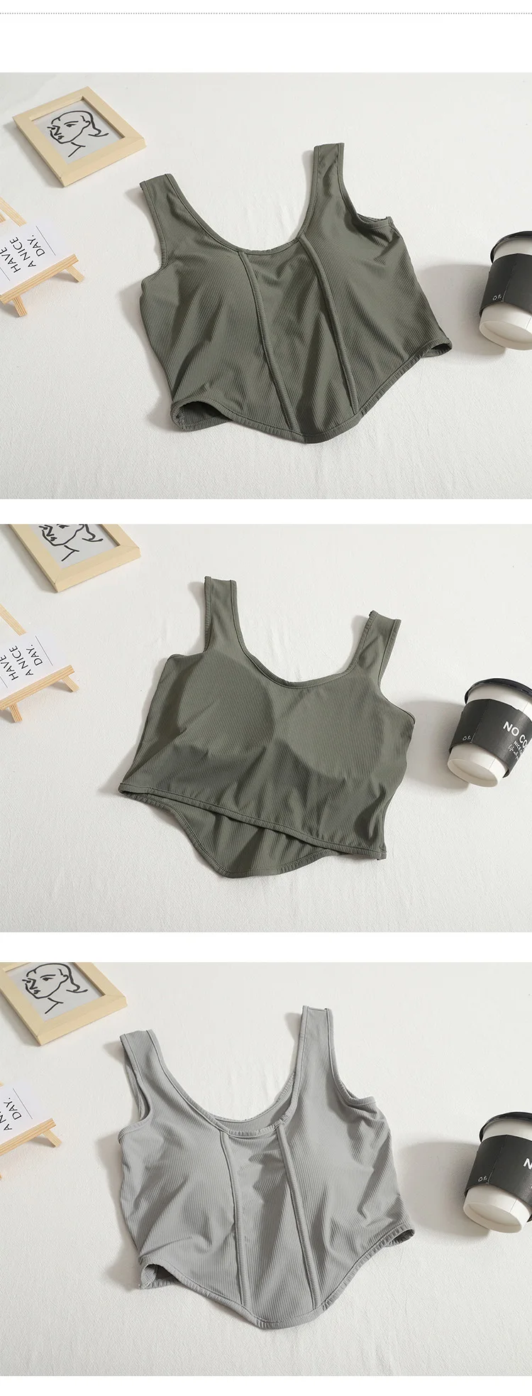 Y2K sports crop top for women with built-in bra pad, cotton knit fabric, sleeveless camis style, irregular hem; ideal for summer workouts and streetwear