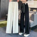Solid Fashion Simple Wide Leg Pants Women Korean Popular Loose Pants Women Summer New Drawstring Design Y2K Trousers 1