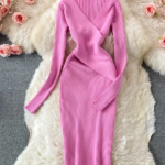 Elegant Cross V-neck Slim Waist Knitted Bodycon Dress