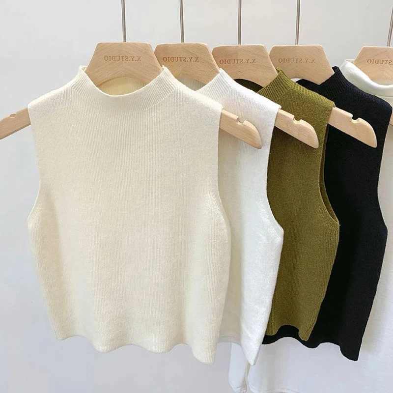 Women Knitted Tank Top Summer Fall Slim Sweater Short Sleeveless Solid Spring Autumn Sweaters Pullovers 1