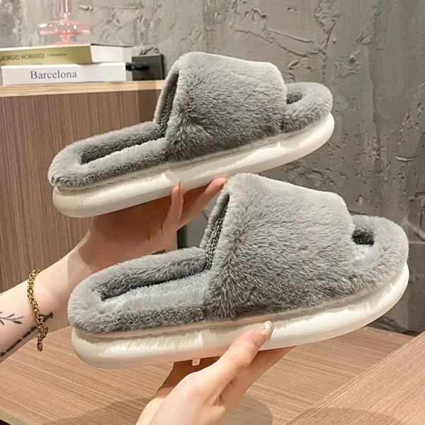 Thick Fluffy Fur Slippers For Women Winter House Warm Furry Slippers Women Flip Flops Home Slides Flat Indoor Floor Shoes 5
