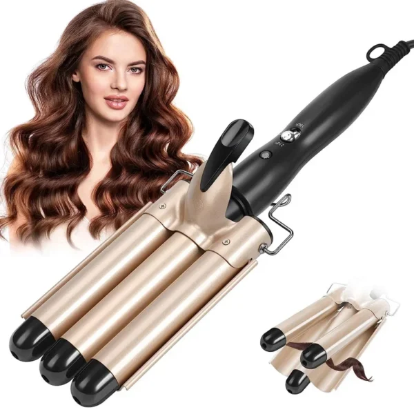 Curling Iron Wand With Lcd Temperature Display - 1 Inch Ceramic Tourmaline Triple Barrels Coating Hair Curler 1