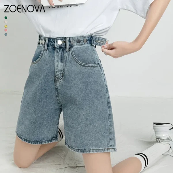 ZOENOVA Belted Shorts Jeans Women Baggy Y2K Fashion Straight Vintage Streetwear Denim 2024 Summer Loose Femme Denim Short Pants 1