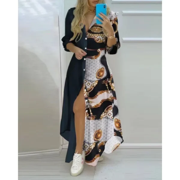 Women Boho Printed Long Shirts Dress Summer Turn-down Collar Long Sleeve Party Dress Female Casual Evening Maxi Dresses Vestidos 14