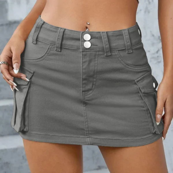 Solid Casual Short Skirts For Women 2024 Summer Fashion Women's Low Waist Wrap Hip Mini Skirt Female Street Cargo Pocket Skirt 11