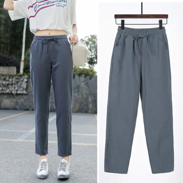 Womens Spring Summer Pants Cotton Linen Solid Elastic waist Candy Colors Harem Trousers Casual Female Pants 8